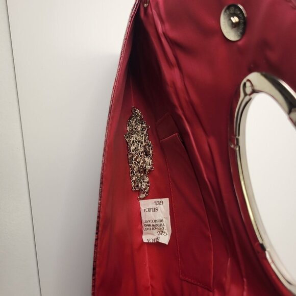 Snake Print Maroon Red Long Rectangular Clutch Purse - Picture 11 of 11